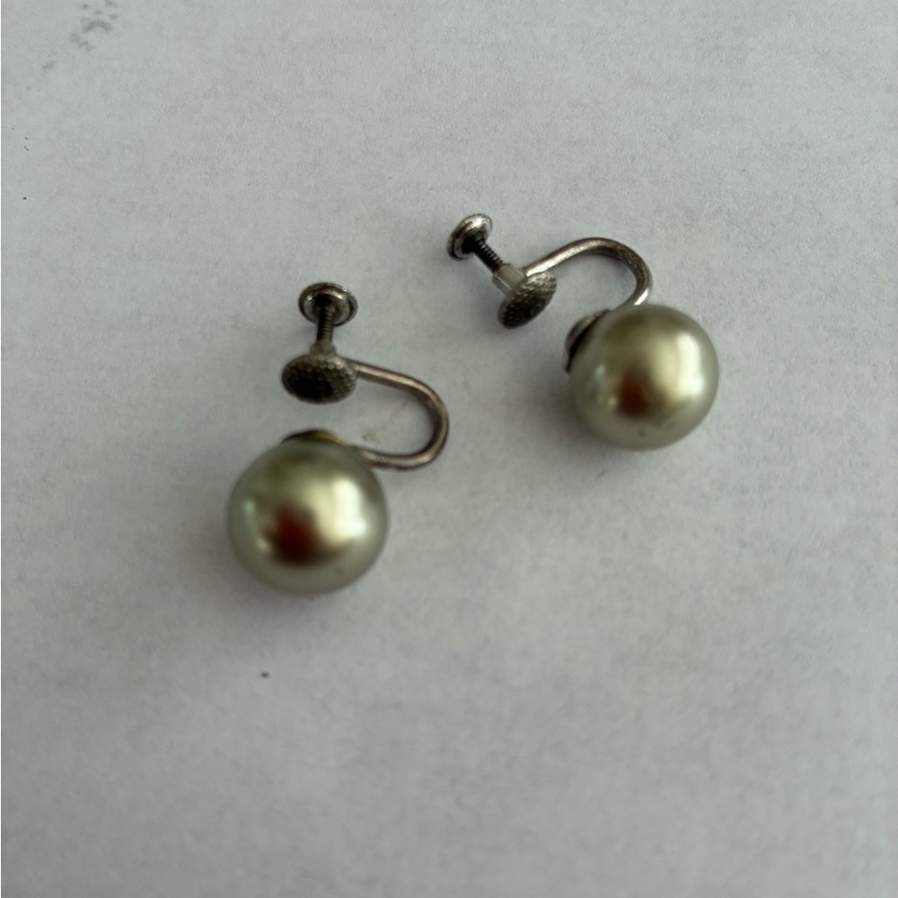 Sterling Silver Genuine Gold Pearl Screw On Earrings 10mm